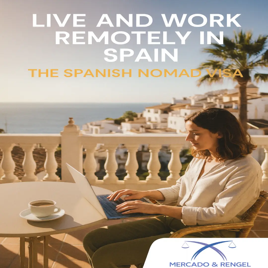 The Spanish Nomad Visa — Your Gateway to Living and Working Remotely in Spain 1 Person working remotely on a laptop overlooking the Mediterranean coast in Spain, symbolizing the freedom offered by the Spanish Digital Nomad Visa for remote workers and freelancers.